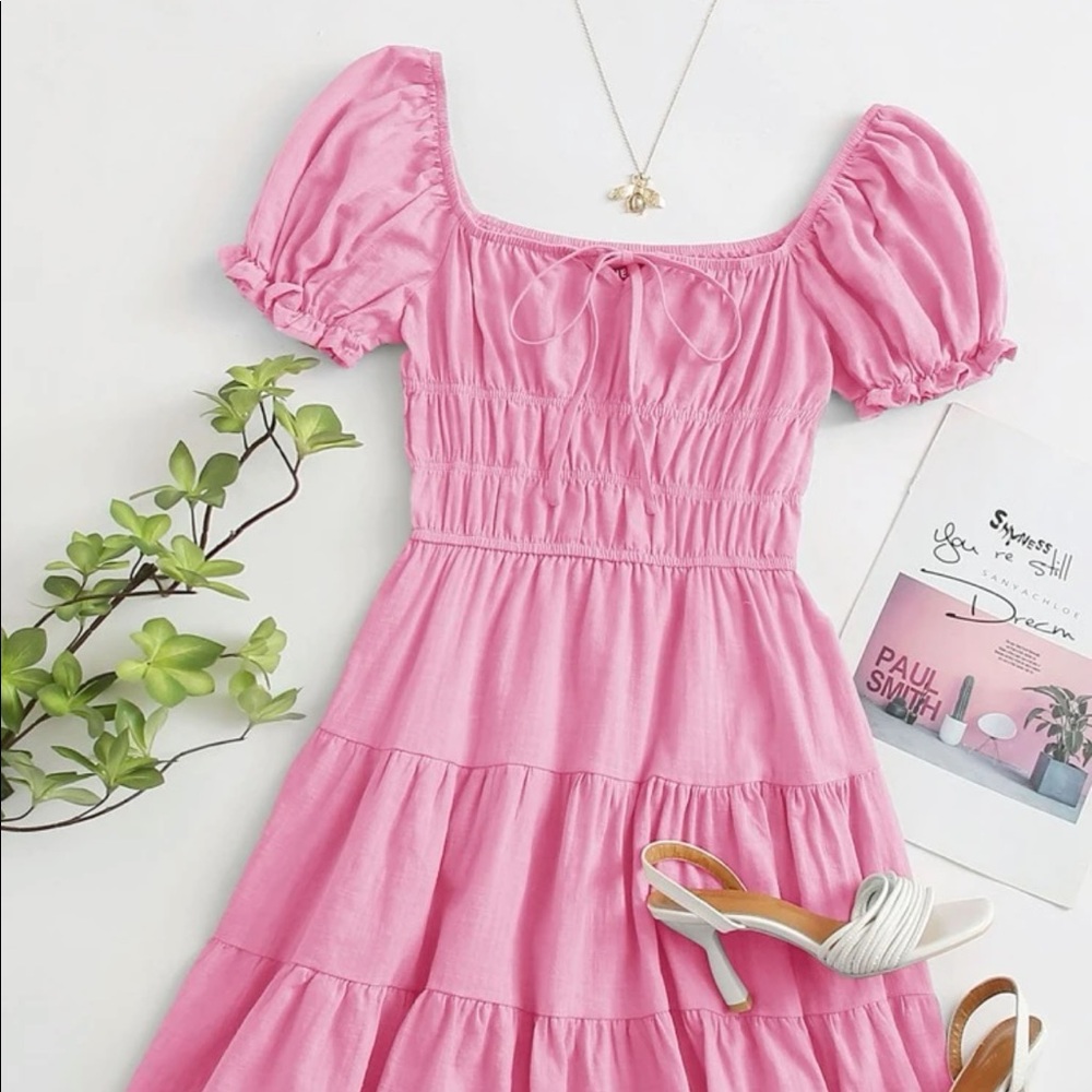 Tie front ranched bust pink dress